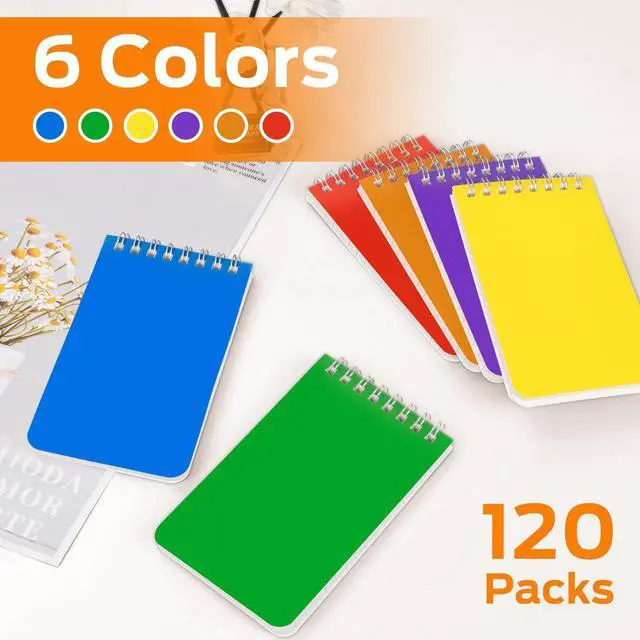 Alt view image 4 of 7 - 120 Packs Pocket Notebook Bulk, 3x5 Inch Small Spiral Notepads 6 Assorted Colors, 60 Sheets/120 Pages (80GSM) Memo Pads for Work, School, Office, Travel