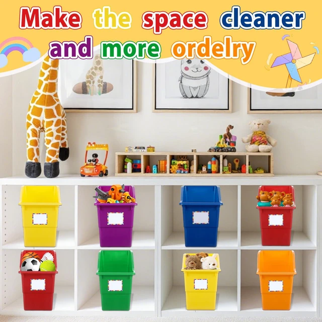 Alt view image 6 of 7 - 12 Pack Large Book Bins with Labels (Rainbow) Durable Plastic,Stackable Magazine Organizer,Storage Bins for Classroom,Library,Office,Bookshelf Categorization