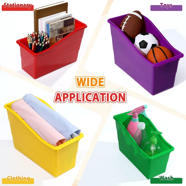 Alt view image 7 of 7 - 12 Pack Large Book Bins with Labels (Rainbow) Durable Plastic,Stackable Magazine Organizer,Storage Bins for Classroom,Library,Office,Bookshelf Categorization