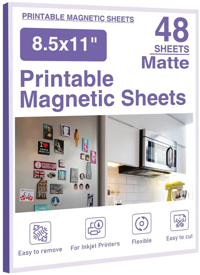 Main image of 48 Pcs Printable Magnetic Sheets 8.5x11 Inches Matte Magnet Paper Sheet Non Adhesive Magnetic Paper for Inkjet Printers, Flexible Magnet Photos for DIY Crafts