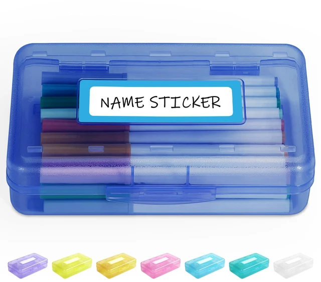 Main image of Pencil Box with Personalized Sticker, Large Hard Pencil Case Organizer, Clear Plastic Crayon Box for Girls and Boys, Colored Marker Organizer, Small Plastic Containers/Bins with Lids, Art Supply