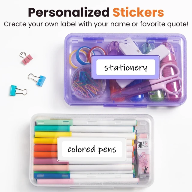 Alt view image 2 of 7 - Pencil Box with Personalized Sticker, Large Hard Pencil Case Organizer, Clear Plastic Crayon Box for Girls and Boys, Colored Marker Organizer, Small Plastic Containers/Bins with Lids, Art Supply
