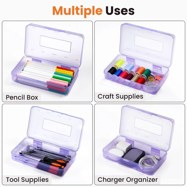 Alt view image 7 of 7 - Pencil Box with Personalized Sticker, Large Hard Pencil Case Organizer, Clear Plastic Crayon Box for Girls and Boys, Colored Marker Organizer, Small Plastic Containers/Bins with Lids, Art Supply