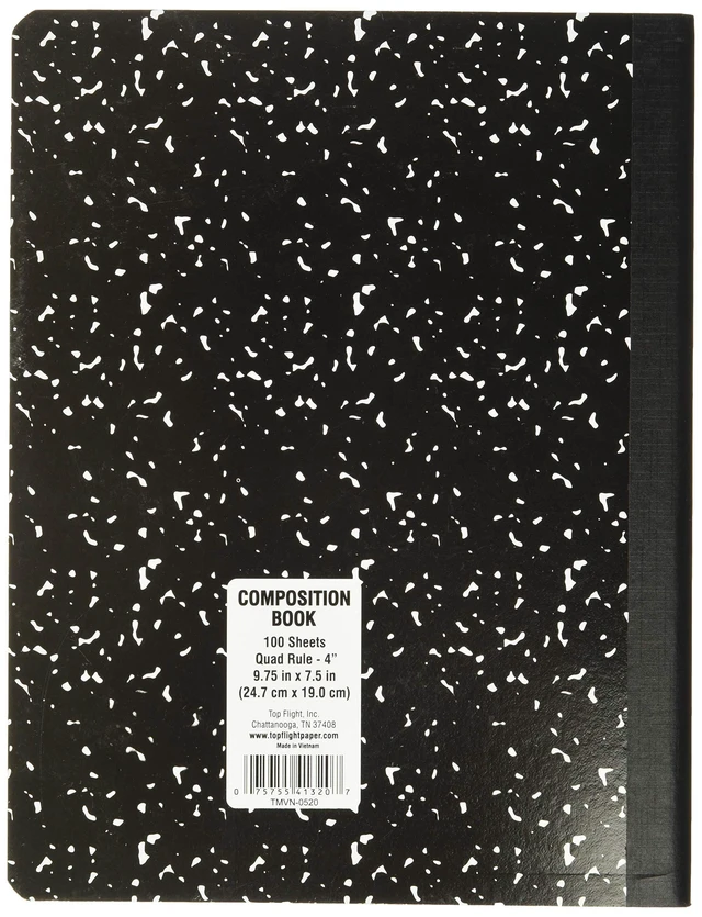 Alt view image 2 of 6 - Sewn Marble Composition Book, Black/White, Quad Rule, 4 Squares per Inch, 9.75 x 7.5 Inches, 100 Sheets (41320) (Pack of 4)