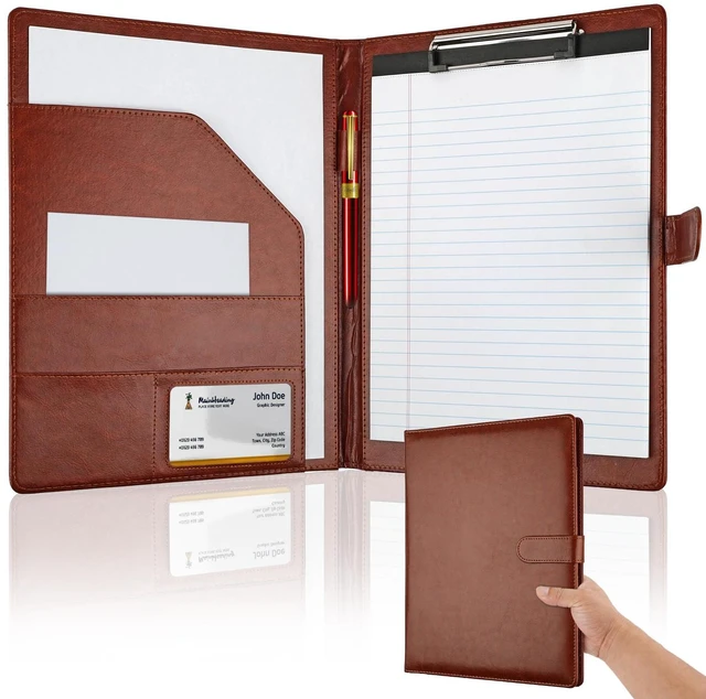 Main image of Professional Padfolio with Clipboard, Faux Leather Portfolio Folder Binder Brown Legal Pad Holder for A4 Letter Size Notepad, Resume, Notebook Cover Organizer for Business Office Conference