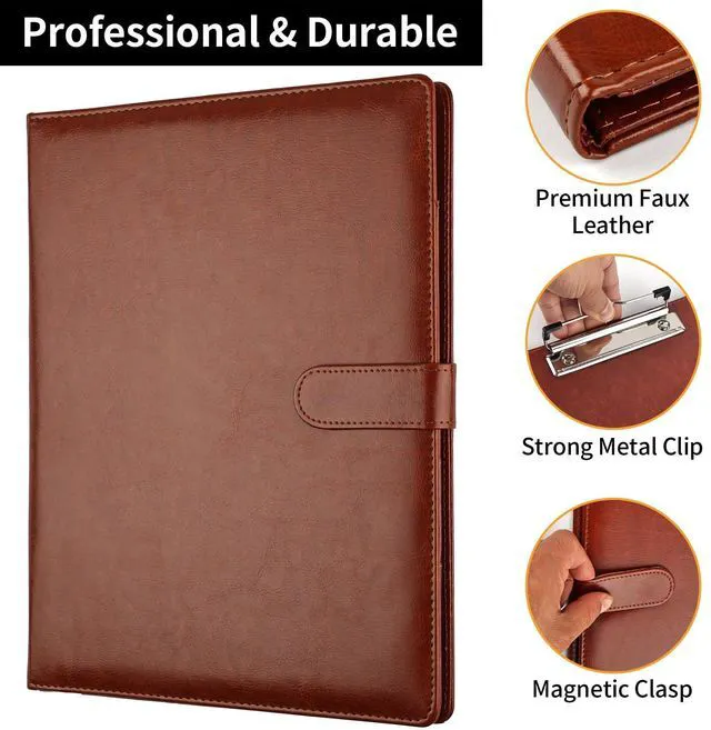 Alt view image 4 of 7 - Professional Padfolio with Clipboard, Faux Leather Portfolio Folder Binder Brown Legal Pad Holder for A4 Letter Size Notepad, Resume, Notebook Cover Organizer for Business Office Conference