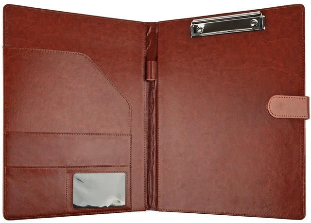 Alt view image 5 of 7 - Professional Padfolio with Clipboard, Faux Leather Portfolio Folder Binder Brown Legal Pad Holder for A4 Letter Size Notepad, Resume, Notebook Cover Organizer for Business Office Conference
