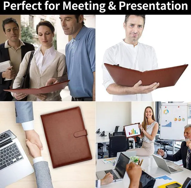 Alt view image 6 of 7 - Professional Padfolio with Clipboard, Faux Leather Portfolio Folder Binder Brown Legal Pad Holder for A4 Letter Size Notepad, Resume, Notebook Cover Organizer for Business Office Conference