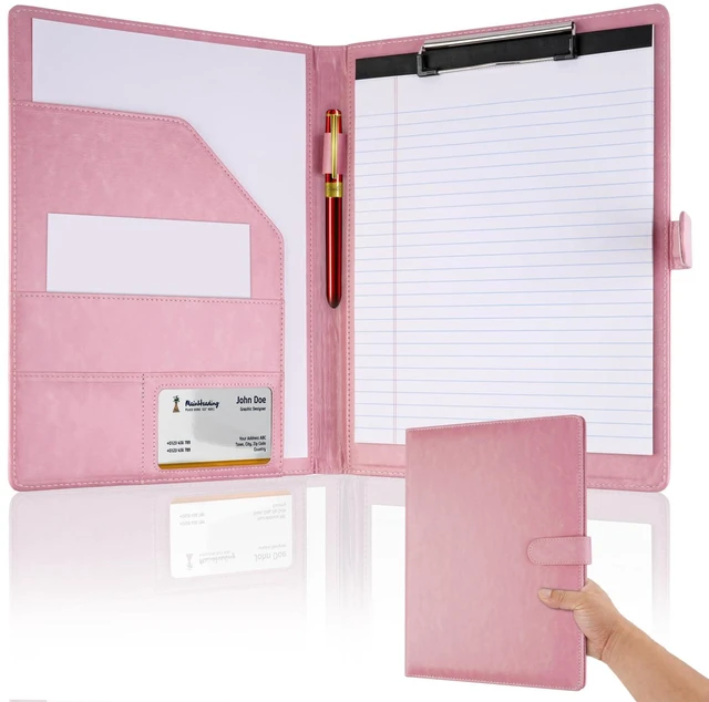 Main image of Professional Padfolio with Clipboard, Faux Leather Portfolio Folder Binder Pink Legal Pad Holder for A4 Letter Size Notepad, Resume, Notebook Cover Organizer for Business Office Conference