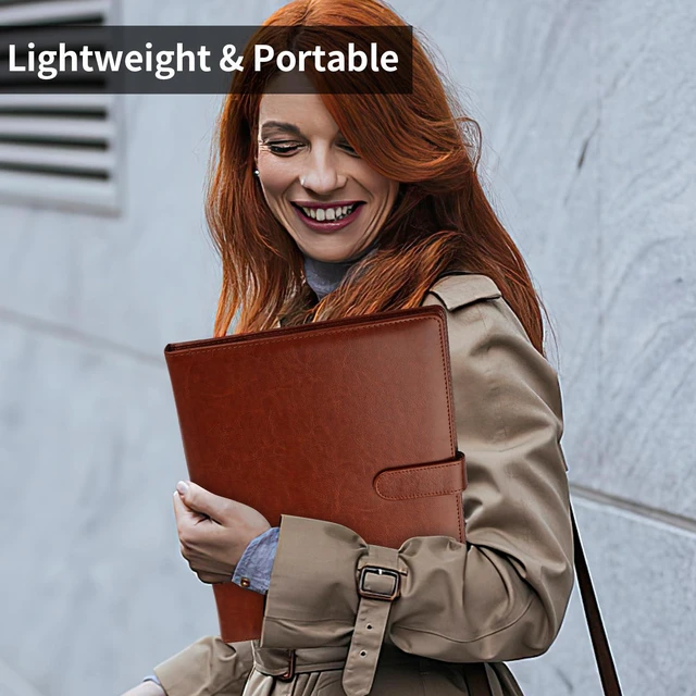 Alt view image 7 of 7 - Professional Padfolio with Clipboard, Faux Leather Portfolio Folder Binder Brown Legal Pad Holder for A4 Letter Size Notepad, Resume, Notebook Cover Organizer for Business Office Conference