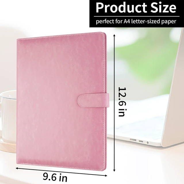 Alt view image 2 of 7 - Professional Padfolio with Clipboard, Faux Leather Portfolio Folder Binder Pink Legal Pad Holder for A4 Letter Size Notepad, Resume, Notebook Cover Organizer for Business Office Conference