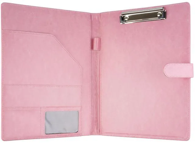 Alt view image 4 of 7 - Professional Padfolio with Clipboard, Faux Leather Portfolio Folder Binder Pink Legal Pad Holder for A4 Letter Size Notepad, Resume, Notebook Cover Organizer for Business Office Conference