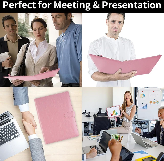 Alt view image 5 of 7 - Professional Padfolio with Clipboard, Faux Leather Portfolio Folder Binder Pink Legal Pad Holder for A4 Letter Size Notepad, Resume, Notebook Cover Organizer for Business Office Conference