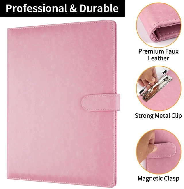 Alt view image 6 of 7 - Professional Padfolio with Clipboard, Faux Leather Portfolio Folder Binder Pink Legal Pad Holder for A4 Letter Size Notepad, Resume, Notebook Cover Organizer for Business Office Conference