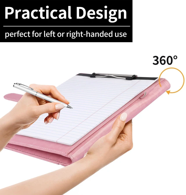 Alt view image 7 of 7 - Professional Padfolio with Clipboard, Faux Leather Portfolio Folder Binder Pink Legal Pad Holder for A4 Letter Size Notepad, Resume, Notebook Cover Organizer for Business Office Conference