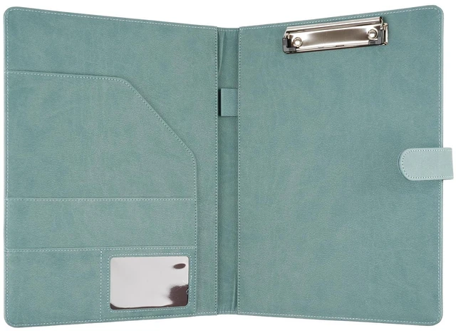 Alt view image 2 of 7 - Professional Padfolio with Clipboard, Faux Leather Portfolio Folder Binder Gray Green Legal Pad Holder for A4 Letter Size Notepad, Resume, Notebook Cover Organizer for Business Office Conference