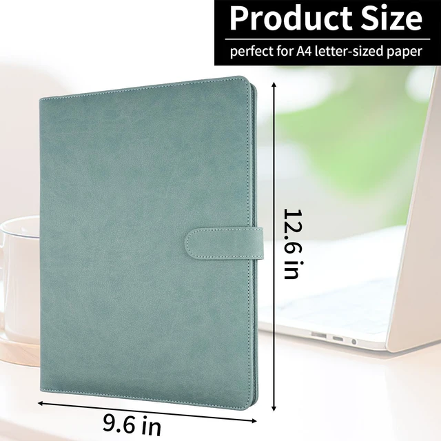 Alt view image 4 of 7 - Professional Padfolio with Clipboard, Faux Leather Portfolio Folder Binder Gray Green Legal Pad Holder for A4 Letter Size Notepad, Resume, Notebook Cover Organizer for Business Office Conference