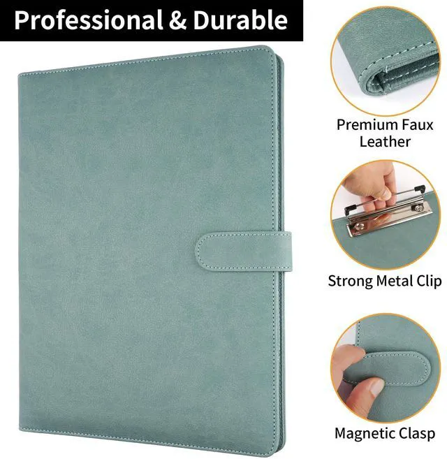 Alt view image 7 of 7 - Professional Padfolio with Clipboard, Faux Leather Portfolio Folder Binder Gray Green Legal Pad Holder for A4 Letter Size Notepad, Resume, Notebook Cover Organizer for Business Office Conference