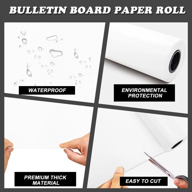 Alt view image 3 of 7 - White Bulletin Board Paper Roll,14.8FTx47IN Large Reusable Waterproof Erasable Classroom Wall Background Backdrop, Fade-Resistant Fabric Wrapping Paper School Decors Teacher Supplies