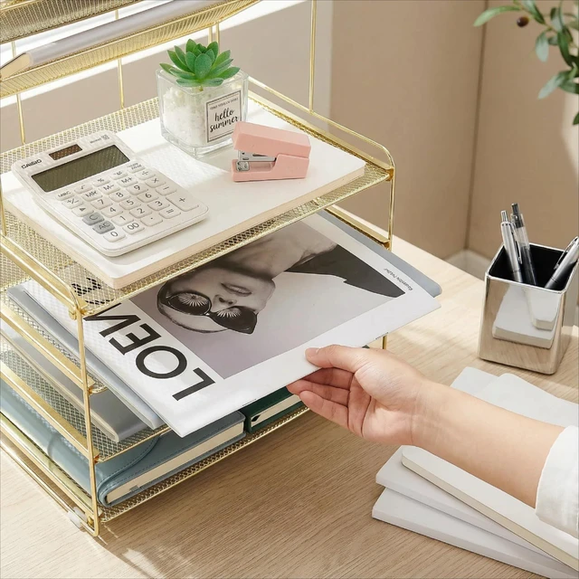 Alt view image 4 of 7 - Desk Organizer, 6-Tier Paper Organizer Letter Tray, Gold Desk Organizers and Accessories, Office Desk Accessories & Workspace Organizers, Desktop File Organizer for Office Supplies