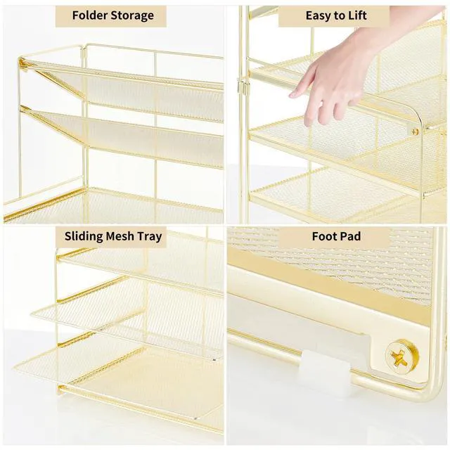 Alt view image 7 of 7 - Desk Organizer, 6-Tier Paper Organizer Letter Tray, Gold Desk Organizers and Accessories, Office Desk Accessories & Workspace Organizers, Desktop File Organizer for Office Supplies
