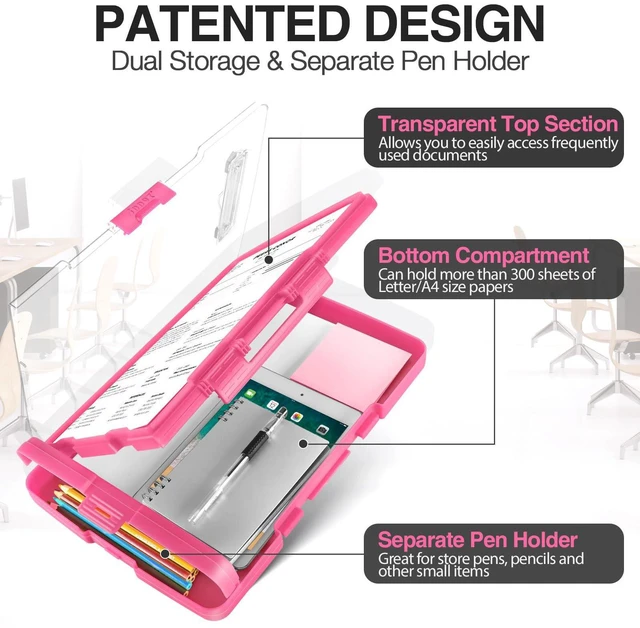 Alt view image 2 of 7 - Original Clipboard with Dual Storage, Heavy Duty Clip Boards 8.5x11 Dual Compartment, Clearview, Dry Erase, High Capacity, Real Hinge, High Capacity, Pen Holder, Coach School & Office Supplies