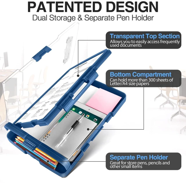 Alt view image 2 of 7 - Original Clipboard with Dual Storage, Heavy Duty Clip Boards 8.5x11 Dual Compartment, Clearview, Dry Erase, High Capacity, Real Hinge, High Capacity, Pen Holder, Coach School & Office Supplies