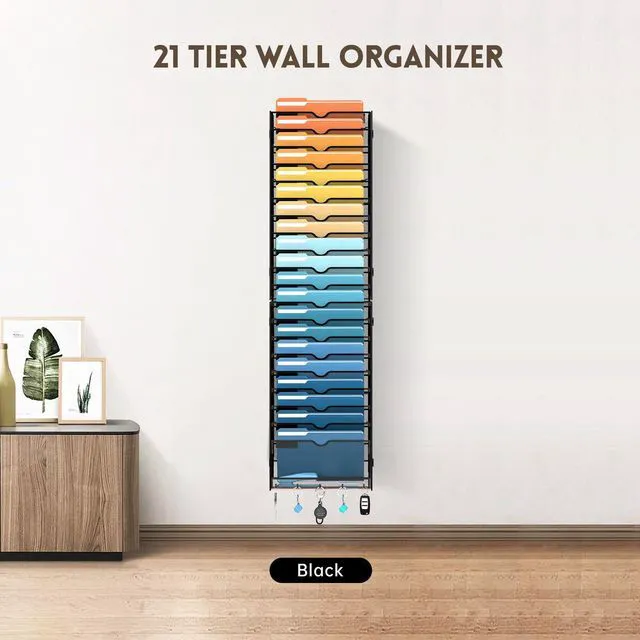 Alt view image 2 of 7 - 21-Tier Hanging Wall File Organizer with Hooks for Office Organization Mesh Wall File Holder, Mail Organizer Wall Mounted for Papers, Documents, Folders and Magazines in Home Office, Classroom