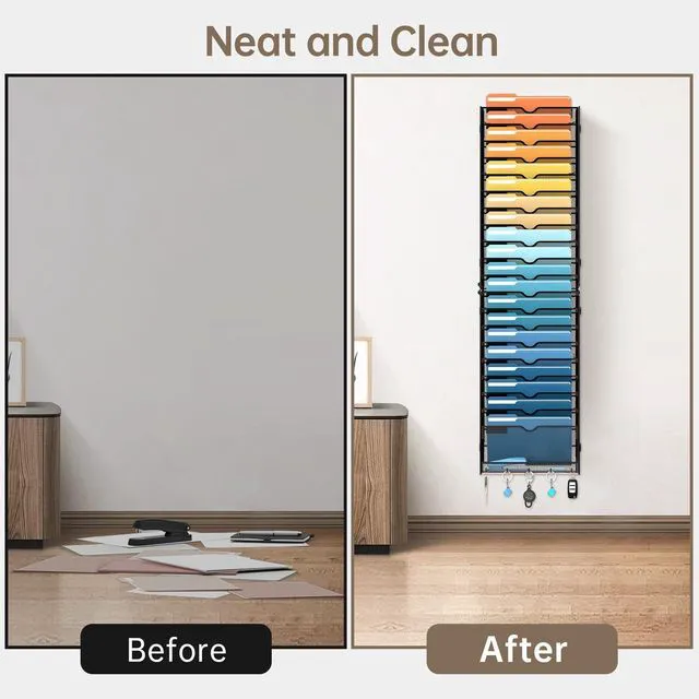 Alt view image 7 of 7 - 21-Tier Hanging Wall File Organizer with Hooks for Office Organization Mesh Wall File Holder, Mail Organizer Wall Mounted for Papers, Documents, Folders and Magazines in Home Office, Classroom