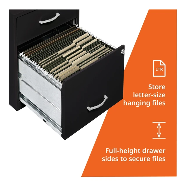 Alt view image 6 of 7 - 2 Drawer Locking Filing Cabinet | Pre-Assembled Steel Construction | Space-Saving Design is Perfect for Home and Small Office | Letter-Size | Assembled in North America