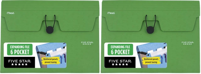 Main image of Expanding File Organizer, 6-Pocket Accordian File Organizer, Bungee Closure, Holds 11" x 8-1/2", Forest Green (350100D-ECM) (Pack of 2)