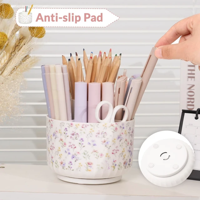 Alt view image 3 of 6 - Rotating Pencil Pen Holder for Desk, Pencil Cup with 5 Slots 360 Degree Rotating Desk Organizer, Desk Decor for Office, School, Home