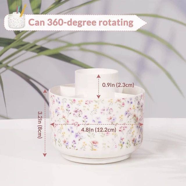 Alt view image 2 of 6 - Rotating Pencil Pen Holder for Desk, Pencil Cup with 5 Slots 360 Degree Rotating Desk Organizer, Desk Decor for Office, School, Home