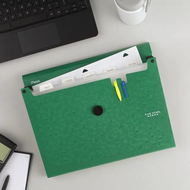 Alt view image 7 of 7 - Expanding File Organizer, 6-Pocket Accordian File Organizer, Bungee Closure, Holds 11" x 8-1/2", Forest Green (350100D-ECM) (Pack of 2)