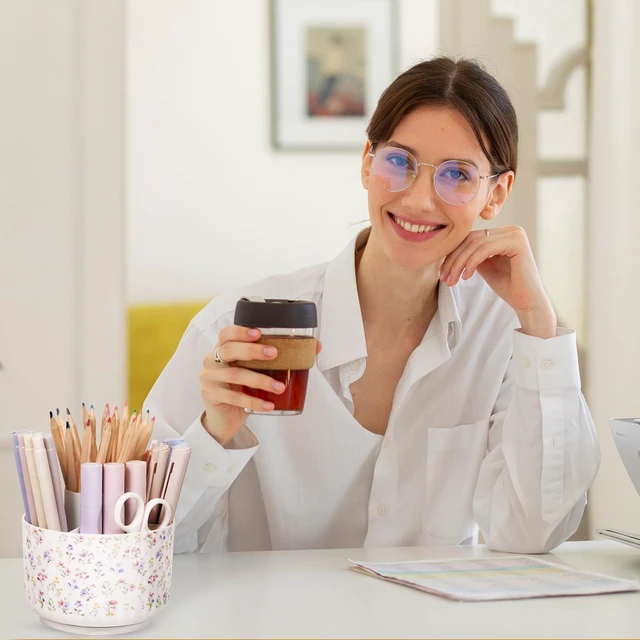 Alt view image 6 of 6 - Rotating Pencil Pen Holder for Desk, Pencil Cup with 5 Slots 360 Degree Rotating Desk Organizer, Desk Decor for Office, School, Home