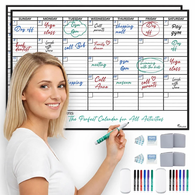 Main image of (2 PK) Small Dry Erase Calendar for Wall, 17x26, Small Wall Calendar Dry Erase, White Board for Office, Home & School, Erasable Whiteboard, Monthly Undated Reusable White Board Planner