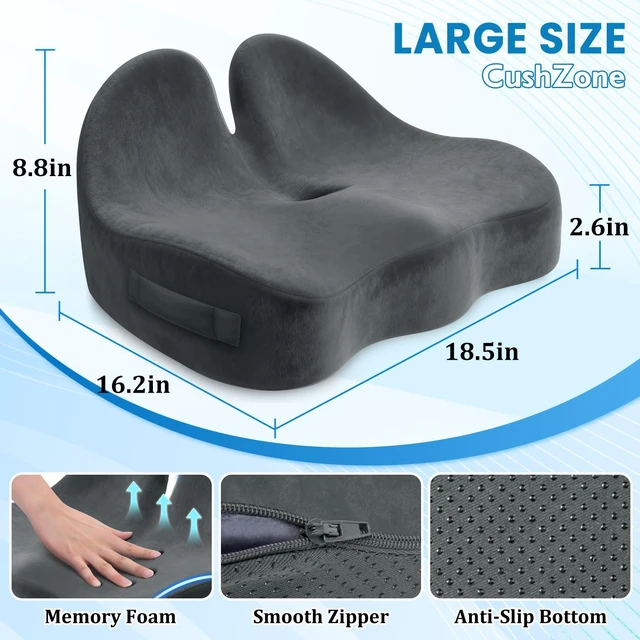 Alt view image 7 of 7 - Ergonomic Seat Cushion, Sciatica Support for Office Chair, Grey Large Size for Sciatica & Hip & Tailbone Pain Relief, Memory Foam Office Chair Cushion for Car, Long Trip, Desk Chair, Lab