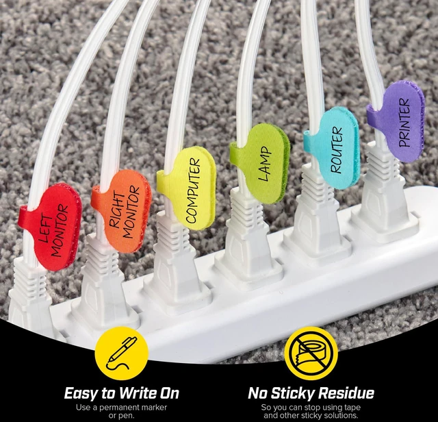 Alt view image 2 of 7 - Cable Labels - Oval, Multi-Color (36 Pack) Write-On Wire Tags for Cord Identification with Power Strips Behind Desks and TVs