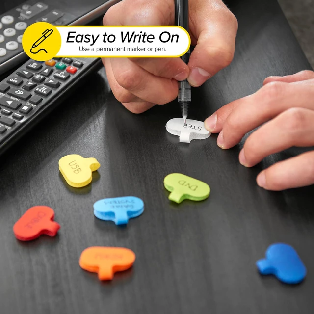 Alt view image 3 of 7 - Cable Labels - Oval, Multi-Color (36 Pack) Write-On Wire Tags for Cord Identification with Power Strips Behind Desks and TVs