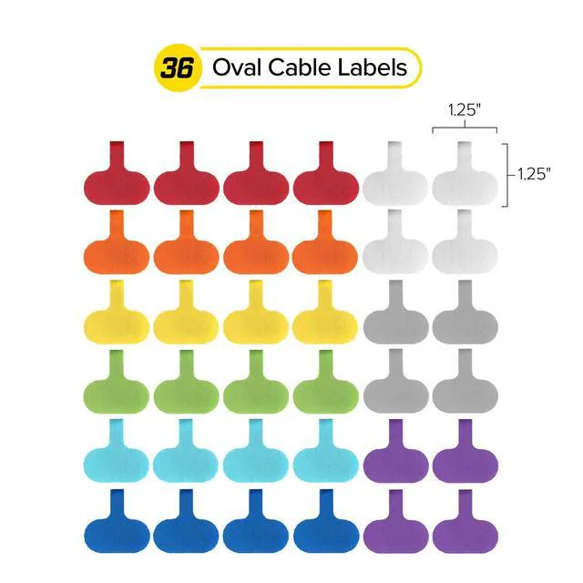 Alt view image 4 of 7 - Cable Labels - Oval, Multi-Color (36 Pack) Write-On Wire Tags for Cord Identification with Power Strips Behind Desks and TVs