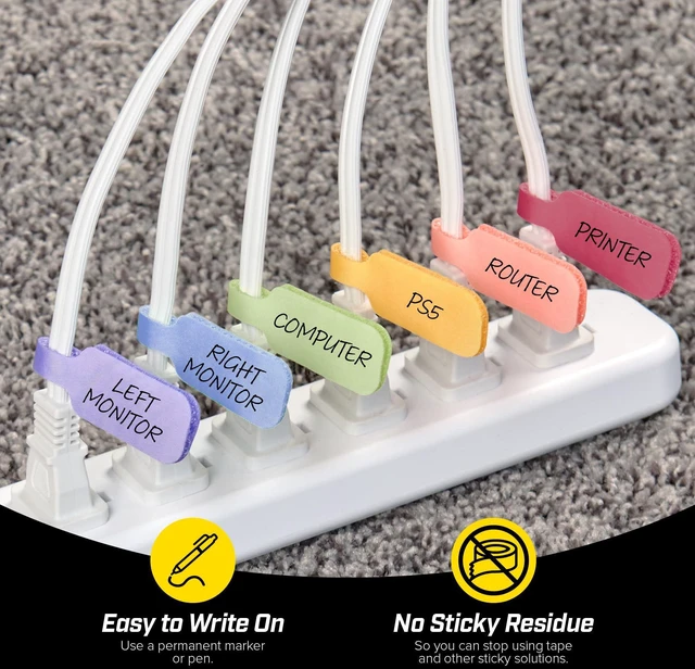 Alt view image 2 of 7 - Cable Labels - Medium, Macaron (30-Pack) Write On Cord Tags for Wire Management and Identification
