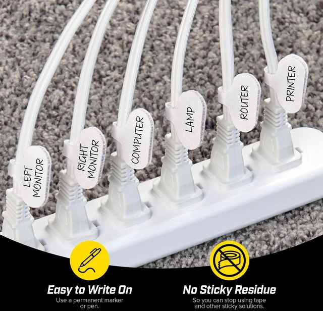 Alt view image 2 of 7 - Cable Labels by, Regular, White (36 Pack) - Write On Cord Labels, Wire Labels, Cable Tags and Wire Tags for Cable Management and Electronics, Computers. Great Stocking Stuffer