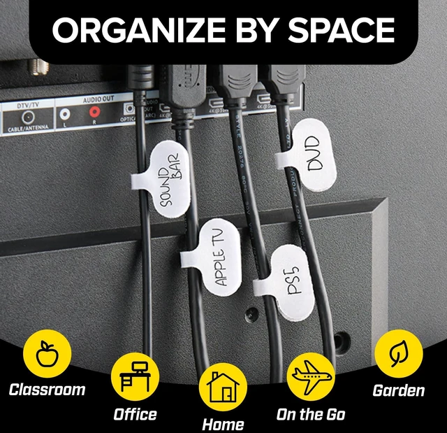 Alt view image 6 of 7 - Cable Labels by, Regular, White (36 Pack) - Write On Cord Labels, Wire Labels, Cable Tags and Wire Tags for Cable Management and Electronics, Computers. Great Stocking Stuffer