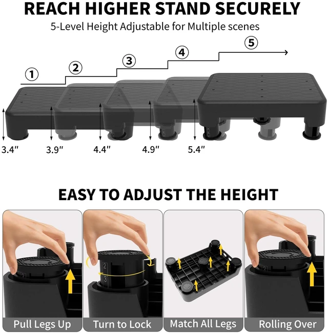 Alt view image 4 of 7 - 5-Level Adjustable Step Stool, 700 LBS Capacity Safety Bed Step for Seniors, Exercise Setp Platform, Portable Stair Assist for Elderly, Wide Step up for Kitchen, Car, Bedside & Shower, Black