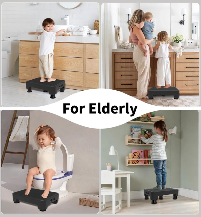 Alt view image 7 of 7 - 5-Level Adjustable Step Stool, 700 LBS Capacity Safety Bed Step for Seniors, Exercise Setp Platform, Portable Stair Assist for Elderly, Wide Step up for Kitchen, Car, Bedside & Shower, Black