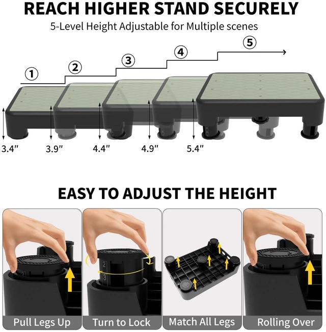 Alt view image 4 of 7 - 5-Level Adjustable Step Stool, Noctilucent Bedside Step, 700 LBS Capacity Safety Step Platform, Indoor Foot Stool for Seniors and Kids, Wide Step Stools Elderly Assistance at Night