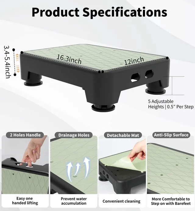 Alt view image 6 of 7 - 5-Level Adjustable Step Stool, Noctilucent Bedside Step, 700 LBS Capacity Safety Step Platform, Indoor Foot Stool for Seniors and Kids, Wide Step Stools Elderly Assistance at Night