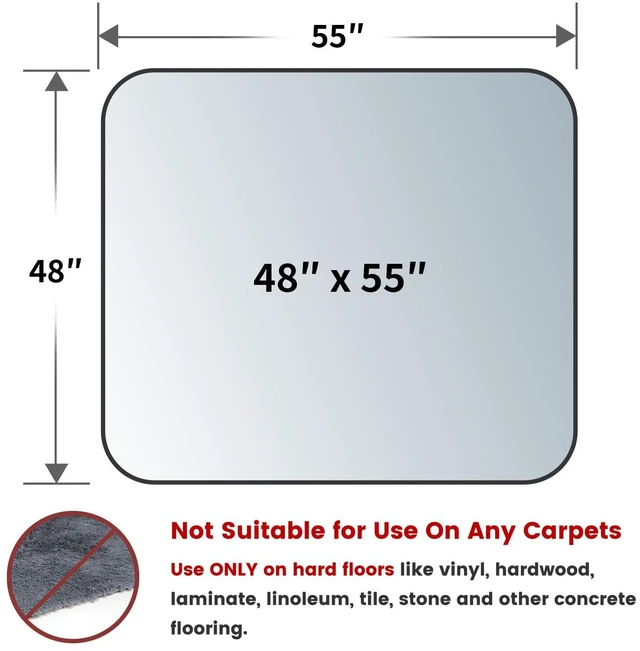 Alt view image 2 of 7 - Office Chair Mat for Hardwood Floor, 48" x 55" Rolling Chair Mat PVC HeavyDuty Floor Protector for Rolling Chairs, Smooth Gliding Surface, 0.07''(1.7mm) Thick Clear Floor Mat, Easy Clean