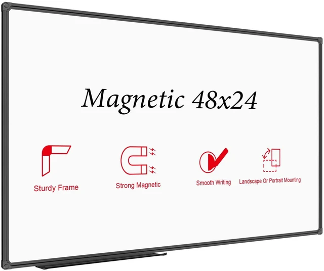 Main image of Magnetic Whiteboard/White Board, Dry Erase Board 48 x 24 Inch, Black Aluminum Frame Wall Mounted Board for Office Home and School