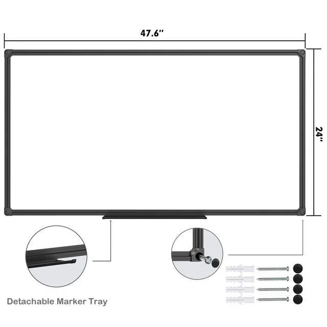 Alt view image 2 of 6 - Magnetic Whiteboard/White Board, Dry Erase Board 48 x 24 Inch, Black Aluminum Frame Wall Mounted Board for Office Home and School